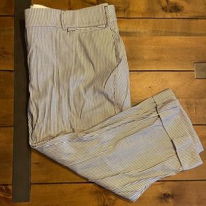 Blue-Gray Stripe Cuffed Crop Pants
